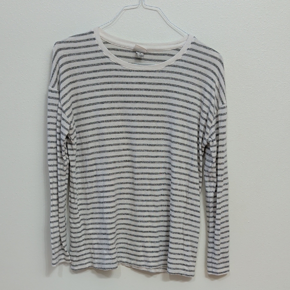 a new day Gray and White Striped Long Sleeve Tee